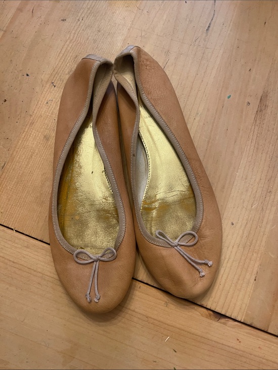 J. Crew Shoes - J. Crew Leather Ballet Flats in Camel with Gold Insole